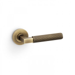 Hurricane Lever on Round Rose Knurled Style Antique Brass