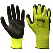 SCAN HI-VIS YELLOW FOAM LATEX COATED GLOVE SIZE 9 SCAGLOLATYL