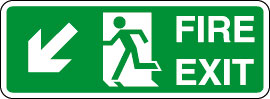 InchRunning ManInch (Diagonal Down Left Arrow) Fire Exit Sign